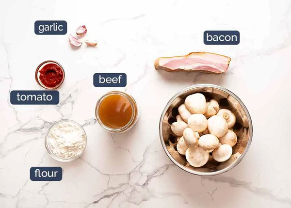 Cách nấu bò hầm rượu vang kiểu Pháp Beef Bourguignon Các phụ gia và gia vị, phụ liệu cho Beef Bourguignon