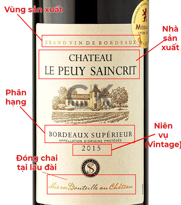 Hướng dẫn cách đọc nhãn chai rượu vang Pháp Cách đọc nhãn chai rượu vang Pháp Chateau Le Peuy-Saincrit Bordeaux Superieur