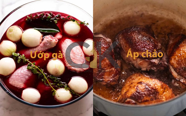 Gà nấu rượu vang Coq Au Vin: Đơn giản dễ làm Ướp gà và áp chảo