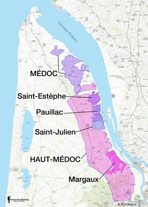 Margaux nằm tại bờ trái sông Gironde (Left Bank)