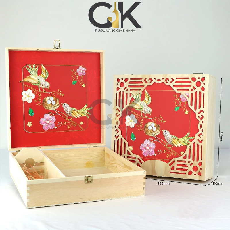 Hộp gỗ đựng quà phú quý kèm túi xách 2 màu (Xanh-Đỏ) Hộp gỗ đựng quà phú quý kèm túi xách 2 màu xanh đỏ