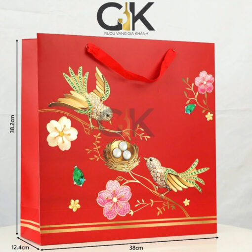 Hộp gỗ đựng quà phú quý kèm túi xách 2 màu xanh đỏ